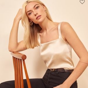 Reformation Cream Satin Tank Top